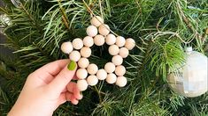 a person holding a star ornament in front of a christmas tree with ornaments