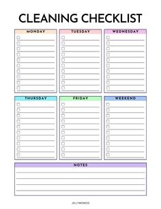 the printable cleaning checklist is shown