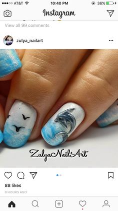 Dolphins Nails Designs, Alaskan Nails, Dolphin Nail Art, Dolphin Nails, Mandala Nails, Ocean Nails, Summer Nails Colors Designs