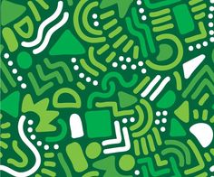 an abstract green and white background with many different types of letters, shapes and numbers