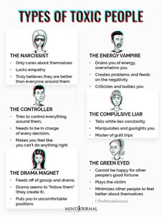 four different types of facial expressions with the words'types of toxic people'in them