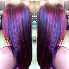 Red And Purple Hair, Colourful Hair, Dye Hair, Red Highlights, Beautiful Hair Color, Fantasy Hair, Red And Purple, Wild Hair