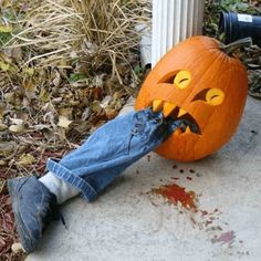 a pumpkin that has been carved to look like a jack - o'- lantern