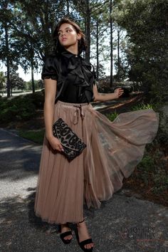 Aria Taupe Tulle Maxi Skirt Black Tulle Skirt Outfit Classy, Black Tulle Skirt Outfit, Tulle Skirts Outfit, Tulle Skirt Black, Tulle Maxi Skirt, Chic Blouses, Black Tulle, Satin Blouse, Tulle Fabric