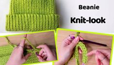 the beanie is knitted in green yarn