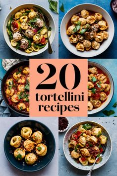 20 tortellini recipes displayed around text in the center. Meals With Tortellini, Tortellini Meals, Pesto Tortellini Salad, Garlic Tortellini, Baked Tortellini Casserole, Greek Tortellini Salad, Tortellini In Brodo, Tortellini Recipe, Dishes Ideas