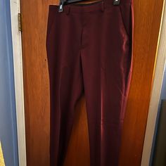 Never Worn Dress Pants 32x 32 Fitted Burgundy Bottoms With Pockets, Fitted Wide Leg Burgundy Pants, Burgundy Fitted Wide Leg Pants, Burgundy Fitted Straight Pants, Red Trousers With Pockets, Burgundy Bottoms For Formal Fall Occasions, Formal Burgundy Bottoms For Fall, Red Full Length Formal Dress Pants, Classic Red Bottoms For Business Casual