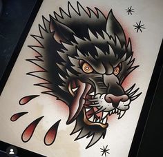 an image of a wolf tattoo design on paper