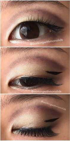 winged eyeliner for monolids & hooded eyes Eyeliner For Full Hooded Eyes, Innocent Eyeliner, Fully Hooded Eyes, Monolid Eyeliner, Eyeliner Hooded, Winged Liner Tutorial, Winged Liner Makeup, Liner Tutorial, Monolid Makeup