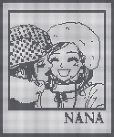 a cross stitch pattern with an image of a man and woman in the frame, which reads nana