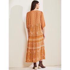 Crafted from 100% viscose, this boho long dress features a beautiful floral pattern and an aline silhouette. The maxi length and ruffle trim add a touch of elegance, making it perfect for casual outings, weekends, holidays, vacations, and beach trips. The crewneck design and regular fit ensure comfort and style. Pair it with high heels for a sweet and fashionable look. Machine washable for easy care. Flowy Ditsy Floral Print Maxi Dress, Patterned Floral Print Maxi Boho Dress, Bohemian Maxi Dress With Ditsy Floral Print For Vacation, Flowy Viscose Maxi Dress With Floral Print, Flowy Floral Print Maxi Dress In Viscose, Flowy Floral Print Viscose Maxi Dress, Long Flowy Boho Dress With Print, Peasant Style Floral Print Maxi Dress For Vacation, Boho Print Midi Dress In Rayon