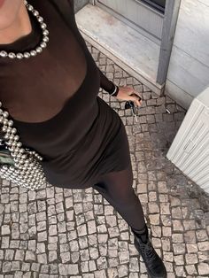 Skims dress, silver beaded bag, silver necklace, mesh dress, biker boots #lgbtq #mesh #silver #black #ootd #wlw Black Ootd, Biker Boots, Silver Accessories, Mesh Dress, Black Mesh