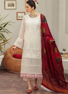 punjabi suits for women , punjabi suits party wear , punjabi suits White Suit Designs, Suit Designs Pakistani, White Pakistani Dress, Off White Suit, White Palazzo Pants, Designer Dupatta, Nishat Linen, Sangeet Outfit, Pakistani Designer Suits