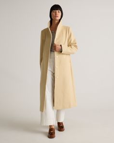 Our beloved Italian Wool Cocoon Coat now offered in a longer length. Made from a warm wool blend and adorned with a stylish shawl collar, this coat is a must for any weather condition and dresses up any look.  | Quince | Women's Italian Wool Long Cocoon Coat in Heather Macadamia, Size Medium, Wool/Nylon Beige Wool Shawl Collar Outerwear, Winter Wool Coat With Hidden Button Closure In Beige, Winter Beige Wool Coat With Hidden Button Closure, Cream Winter Outerwear With Hidden Button Closure, Winter Shawl Collar Outerwear With Hidden Buttons, Cream Outerwear With Hidden Button Closure For Winter, Cream Wool Coat With Button Closure For Fall, Cream Wool Outerwear With Lapel Collar, Winter Outerwear With Shawl Collar And Single Breasted