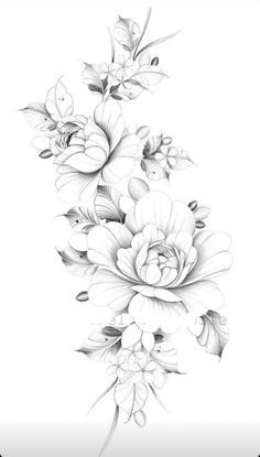 a black and white drawing of flowers