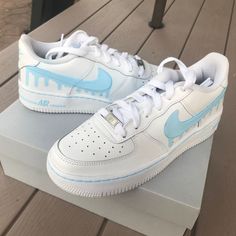 Tread into uncharted fashion territory with a custom pair of Light Blue Drip Air Force 1's. Combining deceptively bold colors and style, these shoes are perfect for risk-takers that want to make a statement. Slide into a challenge unlike any other! 🔥 🔥 100% genuine, Brand New.👟 Custom sneakers.💫 Every pair is hand-made to order.✨ Best quality waterproof and scratch-proof paints used.✨ 1000+ satisfied customers across various platforms. 🌎Free worldwide shipping,shipping within 5-12 working d Urban Style Blue Custom Sneakers With Boost Midsole, Blue Urban Lace-up Custom Sneakers, Custom Waterproof Lace-up Sneakers For Streetwear, Waterproof Custom Lace-up Sneakers For Streetwear, Waterproof Paint Custom Lace-up Sneakers For Streetwear, Custom Lace-up Sneakers With Waterproof Paint For Streetwear, Blue High-top Custom Sneakers With Waterproof Paint, Custom Waterproof Painted Sneakers For Streetwear, Custom Blue High-top Sneakers With Waterproof Paint