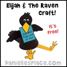 a black bird with a blue book on it's back and the words, ejah & the raven craft it's free