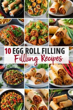 Looking for creative and tasty ways to fill your egg rolls? Check out these 10 incredible egg roll filling recipes, from classic pork and veggie to unique twists like buffalo chicken and dessert rolls! Perfect for parties, snacks, or a fun family meal. Easy to make and full of flavor! #EggRollRecipes #FillingIdeas #EasyRecipes #PartyFood #Homemade Egg Roll Wrapper Filling Ideas, Egg Rolls Ideas, Egg Roll Appetizers For Party, Spicy Egg Rolls, Stuffed Egg Rolls, Vegan Egg Roll Wrapper Recipes, Ground Chicken Egg Rolls, Types Of Egg Rolls, Bbq Pork Egg Rolls