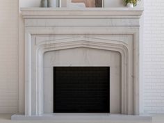 Revival shown in Danby Marble Transitional Fireplaces, Limestone Mantle, Marsh House, Beautiful Fireplaces, Mosaic Fireplace, Carved Fireplace, Tudor Home, Mantle Ideas, Classic Fireplace