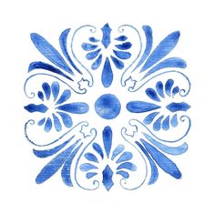 Blue Wash Tile III Poster Print - Tava Studios-VARPDX46880 Image 1 Blue And White Folk Art, Blue Tile Art, Spencerian Calligraphy, Portugal Tattoo, Blue China Patterns, Portugal Tiles, Block Print Wallpaper, Folk Print, Portuguese Tile