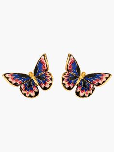 Japanese Emperor Butterfly Earrings – Les Néréides Emperor Butterfly, Japanese Emperor, National Emblem, Luxury Resort Wear, Les Nereides, Costume Jewelry Sets, Sleeper Earrings, Hand Painted Earrings, Painted Earrings