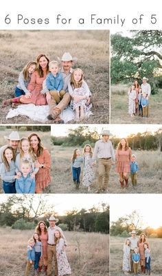 the family is posing for pictures in their field