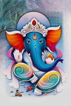 an image of the god ganesha with colorful colors and patterns on his body