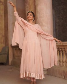 Plane Anarkali Dress, Kathak Outfit Anarkali Suits, Kathak Anarkali Dress, Anar Kali Frock Design, Georgette Anarkali Suits Plain, Pastel Anarkali, Rajasthani Aesthetic, Anarkali Suits Designer Latest, Frock Suit Anarkali