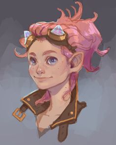 a digital painting of a girl with pink hair