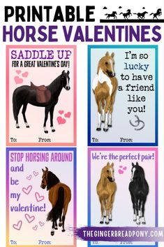 four horse valentine cards with the words printable