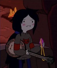 a cartoon girl holding a guitar in her hand