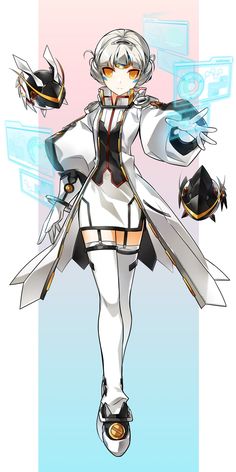 an anime character with long white hair and black shoes, holding two swords in her hands