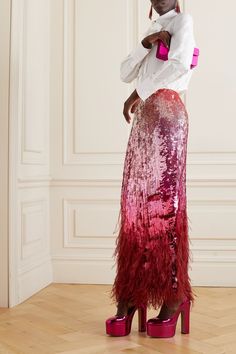 Feather Skirt, Satin Midi Skirt, Matthew Williamson, Designer Accessories, Marchesa, Looks Style, Designer Bags, Lanvin, Missoni