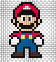 a pixellated image of mario in red and blue