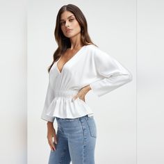 Questions? Leave A Comment Below! Chic White V-neck Top For Day Out, Elegant White V-neck Top For Work, Off White V-neck Top For Day Out, Chic White V-neck Top, Chic White V-neck Top For Spring, Elegant White V-neck Top For Workwear, Off White V-neck Blouse For Day Out, White V-neck Top For Spring Day Out, White V-neck Top For Brunch