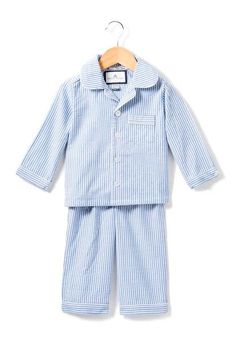 Blue Seersucker Pajamas Set – Little Birdies Boutique™ Striped Pyjamas, Girls Stripes, French Blue, Kids Pajamas, Pearl Buttons, Woven Cotton, Classic Blue, Fashion Kids