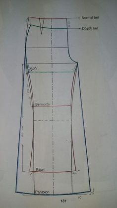 the front and back view of a dress pattern, with measurements for each piece on it