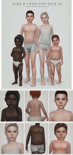 multiple images of different body shapes and sizes for the child's head, shoulders, arms and legs