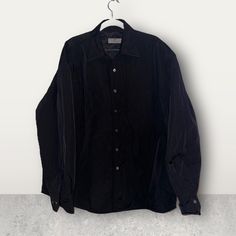 In New Conditions Sz:46 Button Down Shacket , Its A Button Down Shirt But Thick Like A Shirt ... 30"Length 28.5" Pit To Pit Formal Button-up Outerwear With Covered Buttons, Black Button-up Outerwear With Covered Buttons, Black Outerwear With Button Closure For Semi-formal Events, Black Button Closure Outerwear For Semi-formal Occasions, Black Semi-formal Outerwear With Button Closure, Formal Collared Outerwear With Snap Buttons, Business Outerwear With Covered Buttons And Button-up Style, Business Outerwear With Covered Buttons, Formal Long Sleeve Outerwear With Snap Buttons