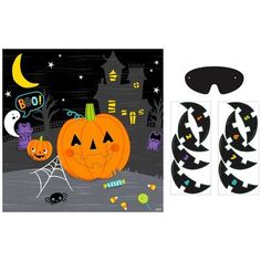 an image of a halloween scene with pumpkins and spider web on the side of it