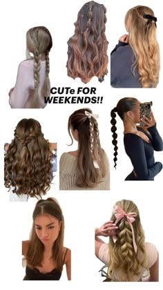 several different styles of braids are shown in this collage with the words cute for weekend