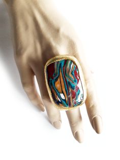 Unique Handmade Multicolor Enamel Ring, Artistic Multicolor Rings For Gifts, Unique Handmade Oval Enamel Ring, Multicolor Handmade Fusion Rings, Artsy Multicolor Rings For Gifts, Artsy Multicolor Rings As Gifts, Huge Ring, Ring Rectangle, Big Statement Rings