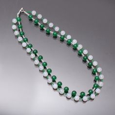 "Product Details : Gemstone Name : White Agate, Green Jade, Crystal Quartz And Green Onyx Chain Style : Beaded Beads Shape : Smooth Round And Faceted Rondelle Beads Size : 8mm / 2mm / 2.5 mm Approx. Length : 18\"Inch Approx. Weight : 250 Cts. Approx. Color : Green, White, Clear Customization : Available Please Feel Free To Contact If You Have Any Query." Jade Beaded Crystal Necklaces With Round Beads, Beaded Jade Crystal Necklace With Round Beads, Beaded Jade Crystal Necklaces With Round Beads, Beaded Green Onyx Round Beads Necklace, Green Onyx Beaded Round Necklaces, Green Onyx Beaded Necklaces, Green Onyx Beaded Necklaces With Round Beads, Faceted Green Onyx Round Beaded Necklaces, White Jade Beaded Necklaces With Round Beads