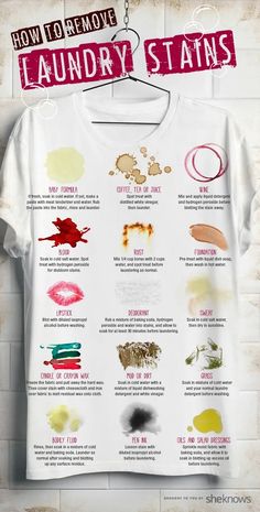 a t - shirt with the words how to remove laundry stains on it and an image of