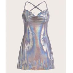 New, Never Worn - Iridescent Silver Dress - Criss Cross Back - Open Back - Adjustable Straps - Spaghetti Strap Mini Dress - Draped Neckline - Fun Party Dress Holographic Dress, Icon Y2k, Summer Music Festival, Butterfly Sleeve Dress, Comfy Jumpsuits, Shein Icon, Summer Music, Spaghetti Strap Mini Dress, Trapeze Dress