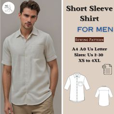 men's short sleeve shirt sewing pattern for the front and back of each shirt