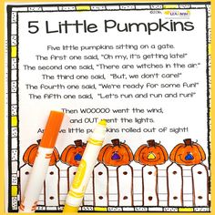 the five little pumpkins are in front of a poem