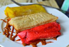 three different types of food on a white plate