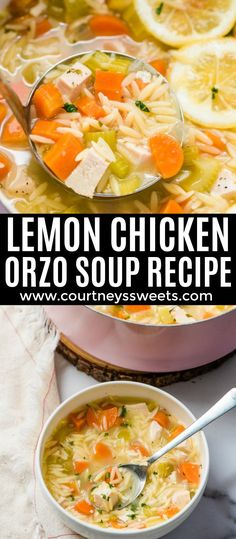 lemon chicken orzo soup recipe in a white bowl