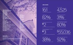 a brochure with numbers on the front and back of it in purple tones